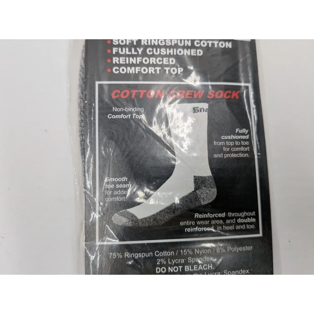 Snap-on 3 Pack Men White Cotton Crew Socks Large Shoe Size 7-12 Made in USA